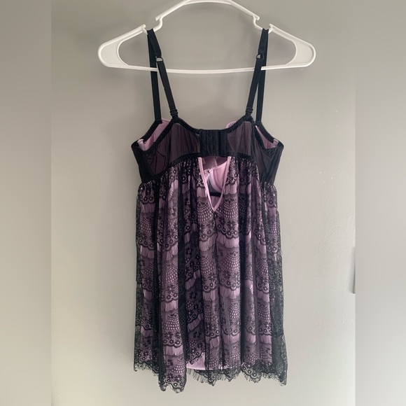 Cacique Womens Purple Black Lace Adjustable Spaghetti Strap Back Clasp Lingerie - Picture 6 of 9